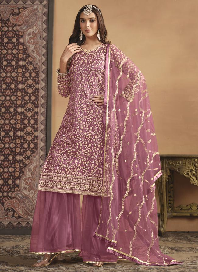 Net Pink Eid Wear Embroidery Work Sharara Suit